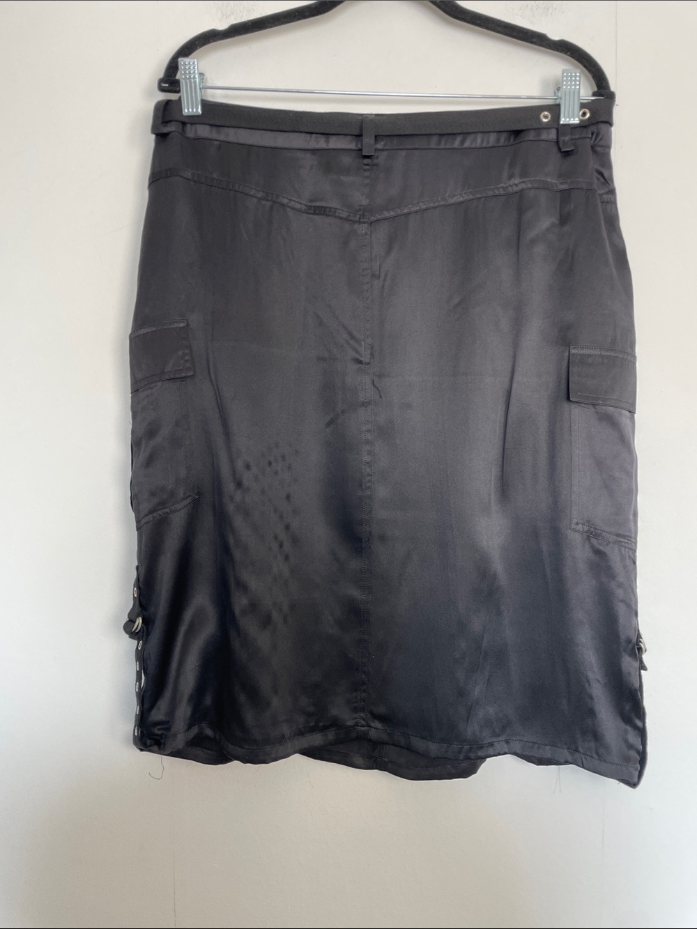 Y2K Voice Silk Cargo Utility Black Belted 4 Pocket Vintage Midi Women's 15 Skirt - Picture 5 of 7